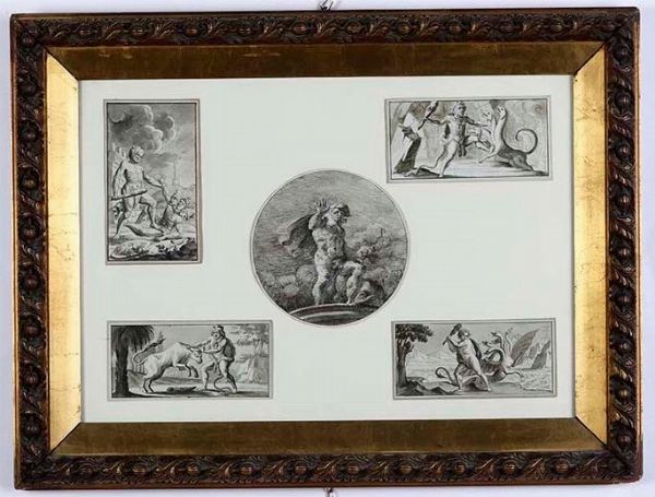 Scuola del XVIII secolo Le fatiche di Eracle  - Asta Dipinti Antichi - Associazione Nazionale - Case d'Asta italiane