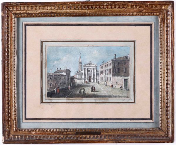 Giacomo Guardi, Attribuito a : Veduta della chiesa di San Francesco alla vigna e convento  - Asta Dipinti Antichi - Associazione Nazionale - Case d'Asta italiane