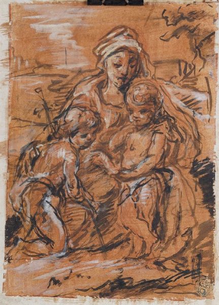 Scuola del XVIII secolo Madonna con Bambino e San Giovannino  - Asta Dipinti Antichi - Associazione Nazionale - Case d'Asta italiane
