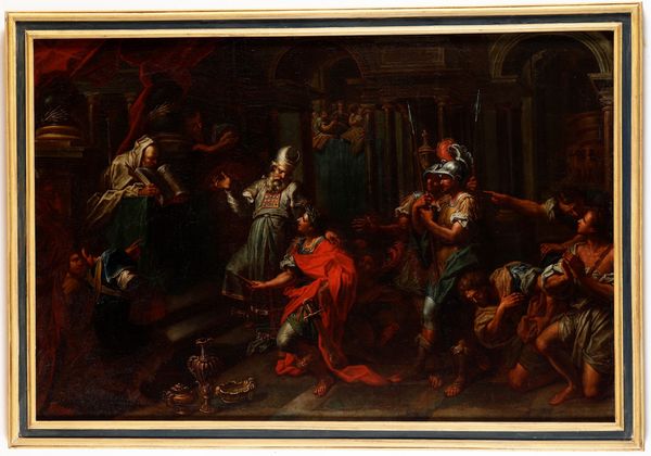 Scuola veneta del XVII secolo Unzione di re Salomone  - Asta Dipinti Antichi - Associazione Nazionale - Case d'Asta italiane