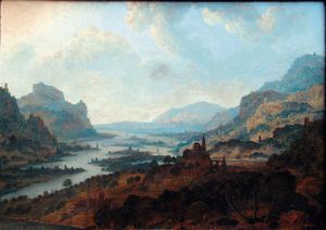 Jan Griffier - Paesaggio collinare con fiume