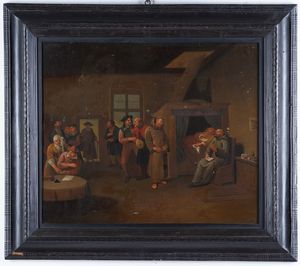 David Teniers, nei modi di - Scena di interno con frati e popolani