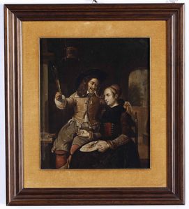 Rembrandt Harmenszonn van Rijn, copia da : L'allegra coppia  - Asta Dipinti Antichi - Associazione Nazionale - Case d'Asta italiane