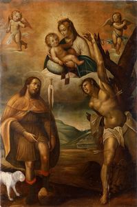 Guglielmo Caccia detto il Moncalvo, nei modi di - Madonna con Bambino, S. Rocco e S. Sebastiano