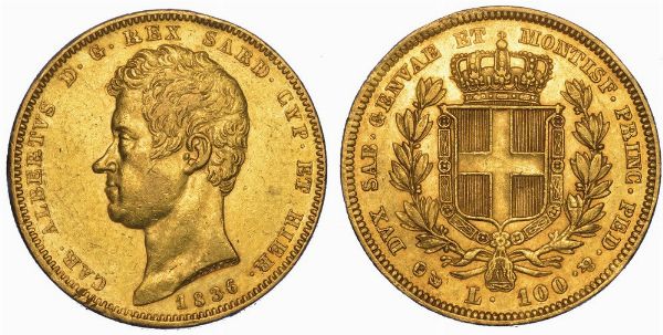 REGNO DI SARDEGNA. CARLO ALBERTO DI SAVOIA, 1831-1849. 100 Lire 1836. Genova.  - Asta Numismatica - Associazione Nazionale - Case d'Asta italiane