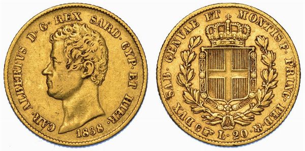 REGNO DI SARDEGNA. CARLO ALBERTO DI SAVOIA, 1831-1849. 20 Lire 1838. Torino.  - Asta Numismatica - Associazione Nazionale - Case d'Asta italiane
