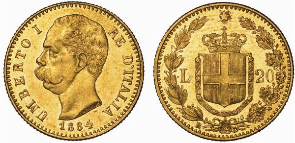REGNO D'ITALIA. UMBERTO I DI SAVOIA, 1878-1900. 20 Lire 1884.  - Asta Numismatica - Associazione Nazionale - Case d'Asta italiane