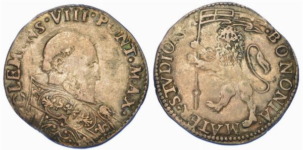 BOLOGNA. CLEMENTE VIII, 1592-1605. Bianco o mezza lira.  - Asta Numismatica - Associazione Nazionale - Case d'Asta italiane