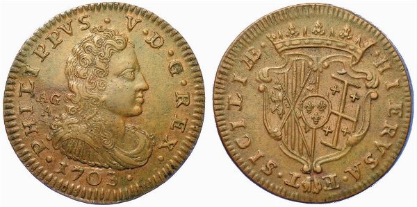 NAPOLI. FILIPPO V, 1701-1713. Grano 1703.  - Asta Numismatica - Associazione Nazionale - Case d'Asta italiane