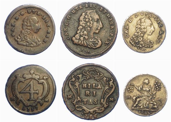 NAPOLI - CARLO DI BORBONE, 1734-1759. Lotto di tre monete.  - Asta Numismatica - Associazione Nazionale - Case d'Asta italiane
