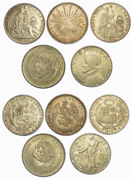 MESSICO, PANAMA E PER�. Lotto di cinque monete.  - Asta Numismatica - Associazione Nazionale - Case d'Asta italiane