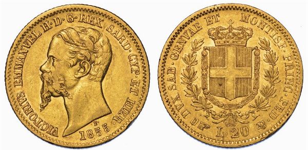 REGNO DI SARDEGNA. VITTORIO EMANUELE II DI SAVOIA, 1849-1861. 20 Lire 1855. Torino.  - Asta Numismatica - Associazione Nazionale - Case d'Asta italiane