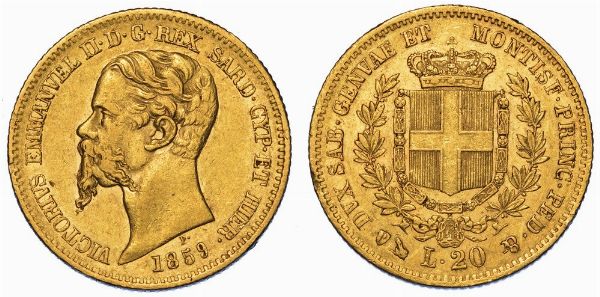 REGNO DI SARDEGNA. VITTORIO EMANUELE II DI SAVOIA, 1849-1861. 20 Lire 1859. Genova.  - Asta Numismatica - Associazione Nazionale - Case d'Asta italiane