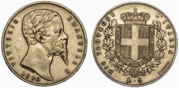 RE ELETTO. VITTORIO EMANUELE II DI SAVOIA, 1859-1861. 5 Lire 1860. Bologna.  - Asta Numismatica - Associazione Nazionale - Case d'Asta italiane