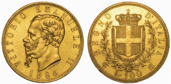 REGNO D'ITALIA. VITTORIO EMANUELE II DI SAVOIA, 1861-1878. 100 Lire 1864. Torino.  - Asta Numismatica - Associazione Nazionale - Case d'Asta italiane
