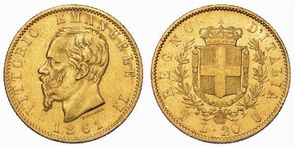 REGNO D'ITALIA. VITTORIO EMANUELE II DI SAVOIA, 1861-1878. 20 Lire 1861. Torino.  - Asta Numismatica - Associazione Nazionale - Case d'Asta italiane