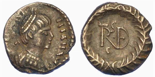 RAVENNA. AMALASUNTHA, 534-535. Quarto di siliqua a nome di Giustiniano.  - Asta Numismatica - Associazione Nazionale - Case d'Asta italiane