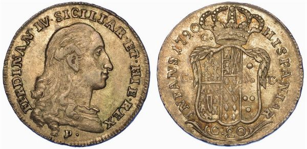 NAPOLI. FERDINANDO IV DI BORBONE, 1759-1816. Tar� da 20 Grani 1790.  - Asta Numismatica - Associazione Nazionale - Case d'Asta italiane