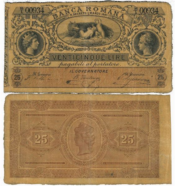 REGNO D’ITALIA. VITTORIO EMANUELE II DI SAVOIA, 1861-1878. BANCA ROMANA. 25 Lire 1883.  - Asta Numismatica - Associazione Nazionale - Case d'Asta italiane