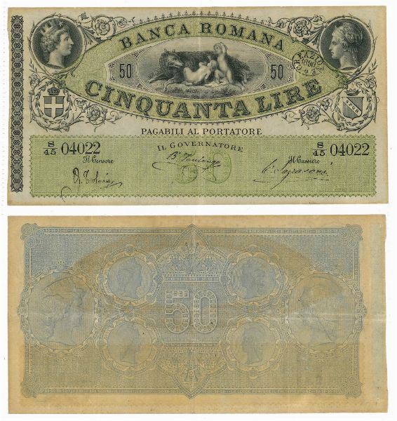 REGNO D’ITALIA. VITTORIO EMANUELE II DI SAVOIA, 1861-1878. BANCA ROMANA. 50 Lire 1890.  - Asta Numismatica - Associazione Nazionale - Case d'Asta italiane