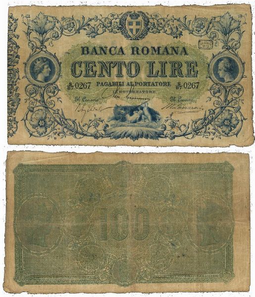 REGNO D’ITALIA. VITTORIO EMANUELE II DI SAVOIA, 1861-1878. BANCA ROMANA. 100 Lire 1872.  - Asta Numismatica - Associazione Nazionale - Case d'Asta italiane