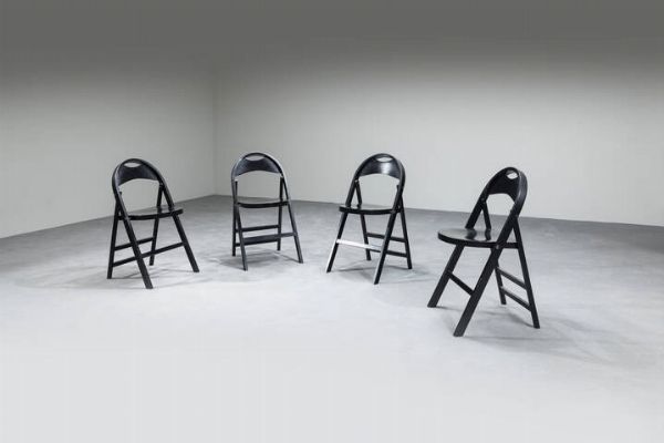 ACHILLE E PIER GIACOMO CASTIGLIONI : Quattro sedie pieghevoli mod. Tric  - Asta Asta di Design - Associazione Nazionale - Case d'Asta italiane