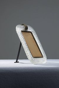 VENINI - Cornice portafoto in vetro trasparente incolore a torciglione con montatura in ottone.  Anni '40 cm 34x27 5