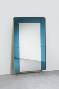 CRISTAL ART - Specchiera con bordo in ottone e vetri colorati e specchiati.  Anni '60 cm 188x114 5