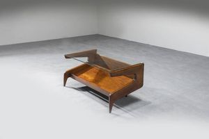 GIO PONTI Milano 1891 - 1979 - Tavolino in legno con piano in vetro.  Prod. Giordano Chiesa  anni '50 cm 40x89 5x50 Corredato da Expertise del  [..]