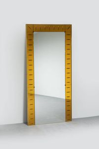 CRISTAL ART - Specchiera con bordo in ottone  vetri colorati e specchiati.  Anni '50 cm 211x105