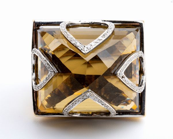 Anello con quarzo verde e diamanti  - Asta Gioielli, orologi, argenti e penne - Associazione Nazionale - Case d'Asta italiane