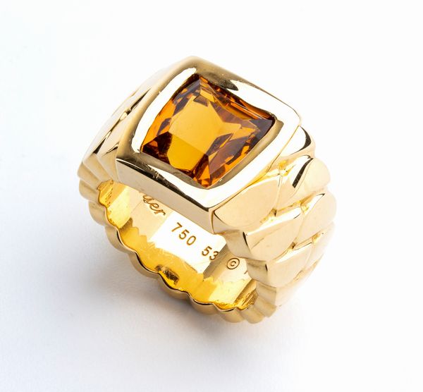 CARTIER: anello in oro con quarzo citrino  - Asta Gioielli, orologi, argenti e penne - Associazione Nazionale - Case d'Asta italiane