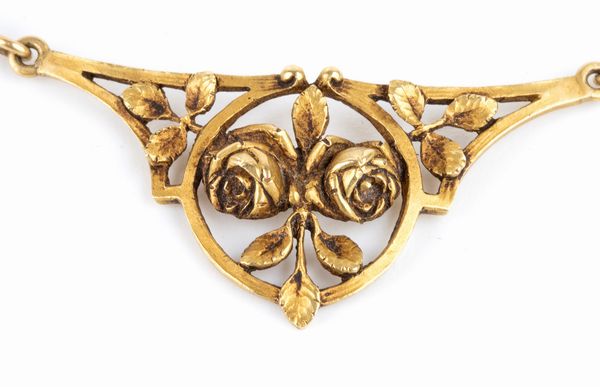 Girocollo liberty in oro con perline e motivi floreali - fine XIX secolo  - Asta Gioielli, orologi, argenti e penne - Associazione Nazionale - Case d'Asta italiane