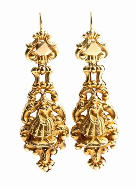 Orecchini borbonici pendenti in oro giallo  - Asta Gioielli, orologi, argenti e penne - Associazione Nazionale - Case d'Asta italiane
