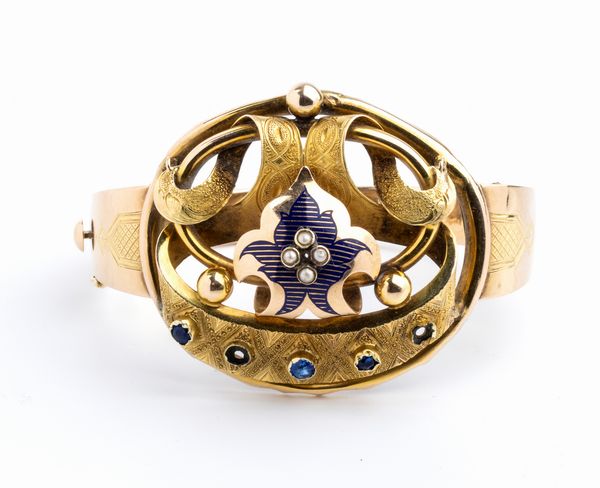 Bracciale in oro, smalti, paste vitree e perle - seconda meta' del XIX secolo.  - Asta Gioielli, orologi, argenti e penne - Associazione Nazionale - Case d'Asta italiane