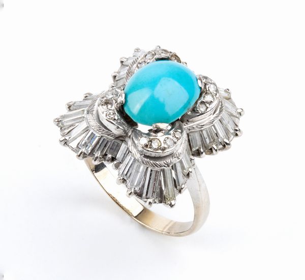 Anello in oro con turchese e diamanti  - Asta Gioielli, orologi, argenti e penne - Associazione Nazionale - Case d'Asta italiane