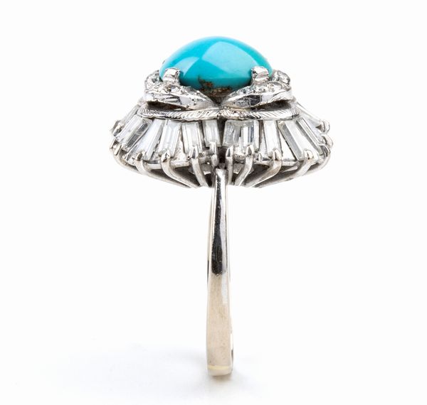 Anello in oro con turchese e diamanti  - Asta Gioielli, orologi, argenti e penne - Associazione Nazionale - Case d'Asta italiane