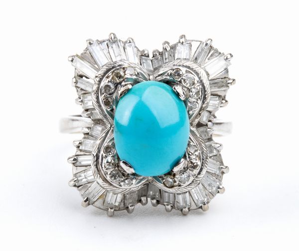 Anello in oro con turchese e diamanti  - Asta Gioielli, orologi, argenti e penne - Associazione Nazionale - Case d'Asta italiane