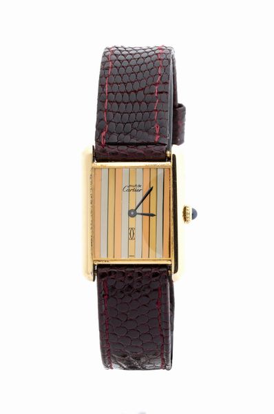 LE MUST DE CARTIER Tank: orologio da polso in argento vermeille, anni '70-'80  - Asta Gioielli, orologi, argenti e penne - Associazione Nazionale - Case d'Asta italiane