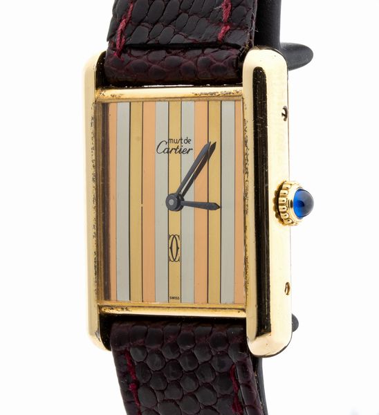 LE MUST DE CARTIER Tank: orologio da polso in argento vermeille, anni '70-'80  - Asta Gioielli, orologi, argenti e penne - Associazione Nazionale - Case d'Asta italiane