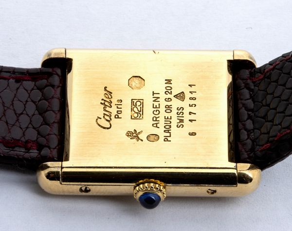 LE MUST DE CARTIER Tank: orologio da polso in argento vermeille, anni '70-'80  - Asta Gioielli, orologi, argenti e penne - Associazione Nazionale - Case d'Asta italiane