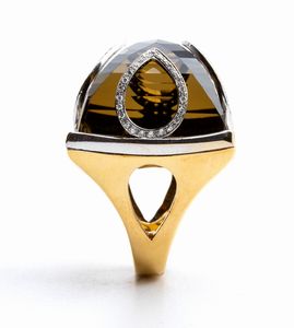 Anello con quarzo verde e diamanti  - Asta Gioielli, orologi, argenti e penne - Associazione Nazionale - Case d'Asta italiane