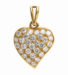 Pendente a forma di cuore in oro e diamanti  - Asta Gioielli, orologi, argenti e penne - Associazione Nazionale - Case d'Asta italiane