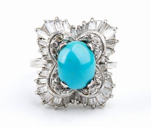 Anello in oro con turchese e diamanti  - Asta Gioielli, orologi, argenti e penne - Associazione Nazionale - Case d'Asta italiane
