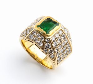 TIFFANY: anello a fascia in oro con smeraldo e diamanti  - Asta Gioielli, orologi, argenti e penne - Associazione Nazionale - Case d'Asta italiane