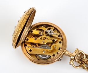 Orologio da tasca con catena in oro 18K - fine XIX secolo  - Asta Gioielli, orologi, argenti e penne - Associazione Nazionale - Case d'Asta italiane