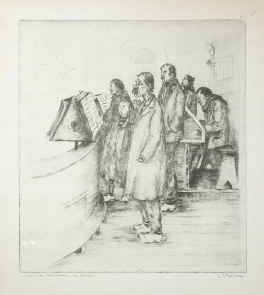 FELICE VELLAN Torino 1889 - 1976 : I cantori d'Antagnod. Val d'Aosta  - Asta Grafica - Associazione Nazionale - Case d'Asta italiane