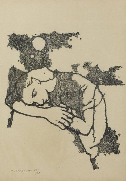 FELICE CASORATI Novara 1883 - 1963 Torino : Dormiente  - Asta Grafica - Associazione Nazionale - Case d'Asta italiane