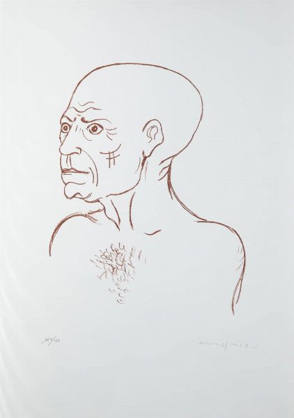 GIUSEPPE MIGNECO Messina 1908 - 1997 Milano : Ritratto d'uomo  - Asta Grafica - Associazione Nazionale - Case d'Asta italiane