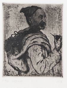 FRANCOIS DE HERAIN Parigi 1877- 1962 - Uomo con pipa 1927